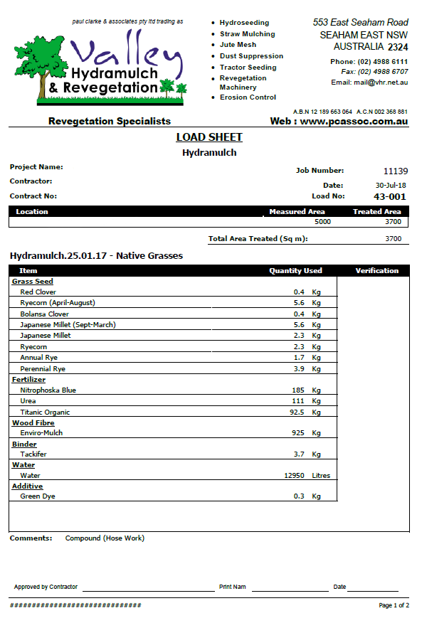 load sheet