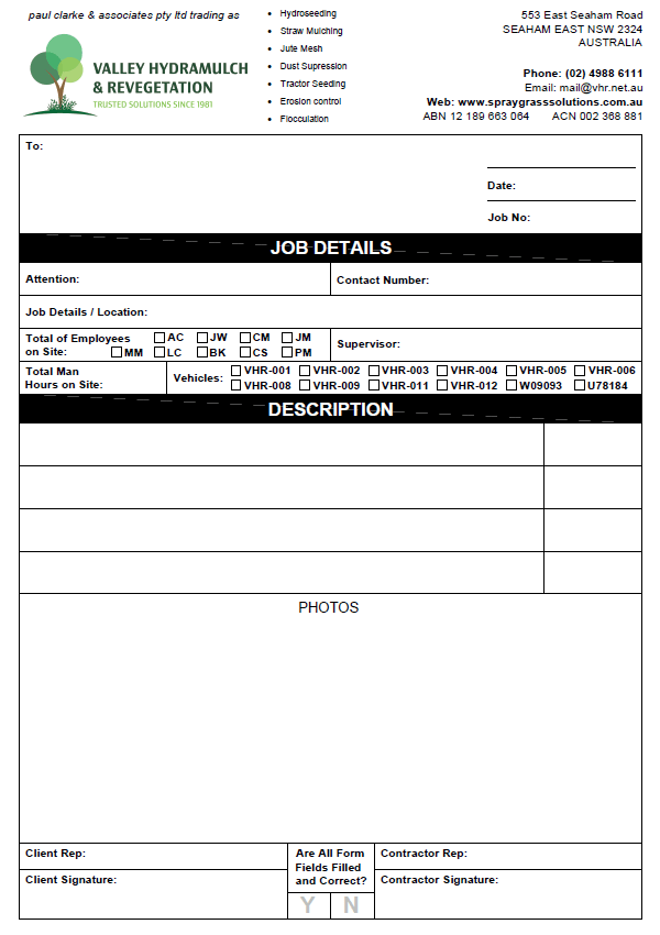 job sheet